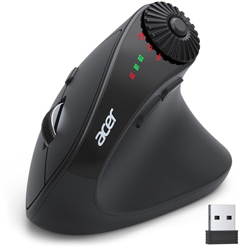 Acer Ergonomic Mouse Wireless with Side Scroll, Bluetooth Mouse for Laptop | 4000 DPI Office Vertical Computer Mouse (BT5.2+2.4GHz) for Small to Medium Sized Hands, Ergo Mouse with, 58° Tilt, 8 Buttons