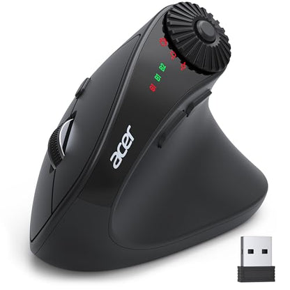 Acer Ergonomic Mouse Wireless with Side Scroll, Bluetooth Mouse for Laptop | 4000 DPI Office Vertical Computer Mouse (BT5.2+2.4GHz) for Small to Medium Sized Hands, Ergo Mouse with, 58° Tilt, 8 Buttons