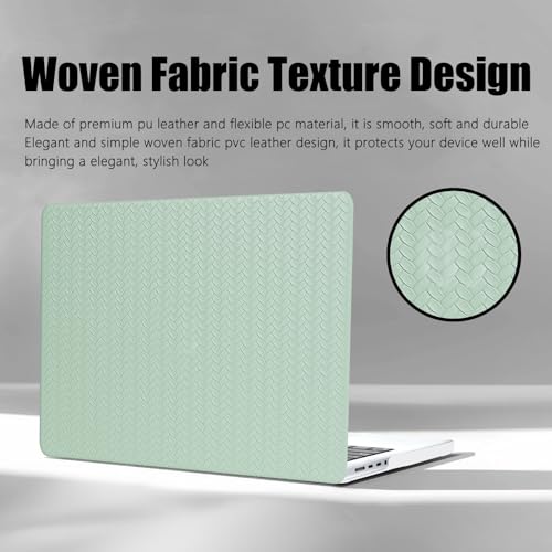 DTangLsm for MacBook Air 13 inch Case 2026 2025-2022 M5 A3449 M4 A3240 M3 A3113 M2 A2681, Woven Textured Leather Hard Shell Cover for MacBook Air 13.6 Case with Logo Cutout & Keyboard Cover, Green - color: #Woven Green