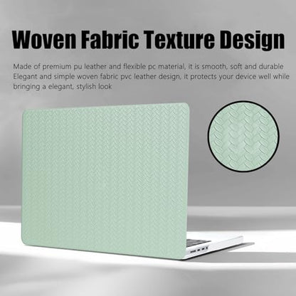 DTangLsm for MacBook Air 13 inch Case 2026 2025-2022 M5 A3449 M4 A3240 M3 A3113 M2 A2681, Woven Textured Leather Hard Shell Cover for MacBook Air 13.6 Case with Logo Cutout & Keyboard Cover, Green - color: #Woven Green