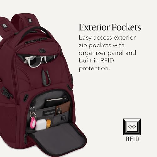 SwissGear 1900 Mini ScanSmart 16-Inch Backpack, Fits Up to 13-Inch Laptop, RFID Protection & ScanSmart TSA-Friendly Compartment, Merlot - color: Merlot