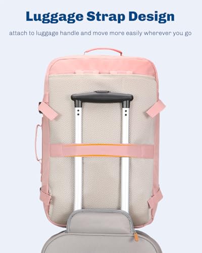 Carry on Backpack 38L Large Travel Backpack for Women Flight Approved Weekender Bag Laptop Backpack Men 15 inches Light Pink - color: Light Pink