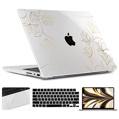 TWOLSKOO Compatible with MacBook Pro 16 inch Case M4 A3403 A3186 M3 A2991 M2 A2780 M1 A2485 (2024-2021) Pro/Max Chip, Plastic Hard Shell & Keyboard Cover & Trackpad Film, Golden Floral - color: Golden Floral
