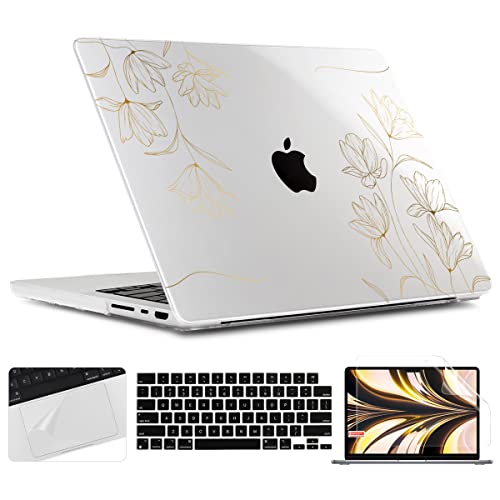 TWOLSKOO Compatible with MacBook Pro 16 inch Case M4 A3403 A3186 M3 A2991 M2 A2780 M1 A2485 (2024-2021) Pro/Max Chip, Plastic Hard Shell & Keyboard Cover & Trackpad Film, Golden Floral - color: Golden Floral