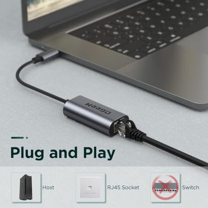 QGeeM USB C to Ethernet Adapter, 1000Mbps Gigabit RJ45 LAN Network Dongle, Thunderbolt 5/4/3 Compatible, Braided Nylon Aluminum Case for iPhone 17/16/15 Pro Max, MacBook Pro/Air M3/2, iPad, XPS - Gray - color: Classic Gray