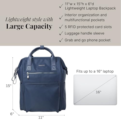 Baggallini Soho Backpack - Travel Laptop Backpack for Women - Lightweight Water-Resistant Luggage Bag, French Navy - color: French Navy