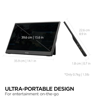 ViewSonic VX1654 16 Inch 1080p Portable Gaming Monitor, IPS Display with 144Hz for Smooth Mobile Workspaces and Fast-Action Gaming, Built-in Stand, 60W USB-C, and Mini HDMI Inputs - size: 16-Inch 144Hz