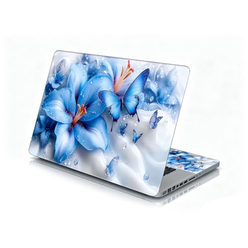 Universal Laptop Skin Sticker Decal, 12"-15.6" Aesthetic Vinyl Wrap, Blue Flower Butterfly Waterproof Notebook Cover Art Protector for MacBook HP Dell Lenovo, Fits 13" 14" 15" 15.6" - color: Blue Flower Butterfly