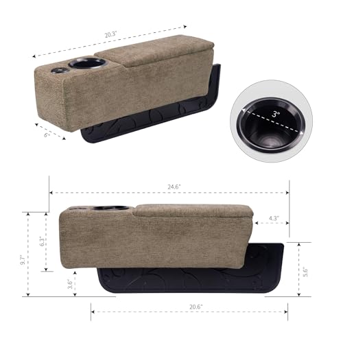 Multifunctional Sofa Armrest, Couch Armrest with Wireless Charge Stand, Removable Couch Caddy with Storage,Including LED Reading Light - color: Latte, size: Fabric-1 CUP
