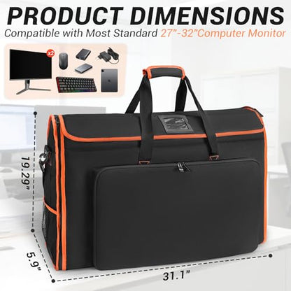 27-32 Inch Monitor Carrying Case,Padded TV Travel backpack -12MM Thick Full Wrap, 32 inch Monitor Bag Hold Up to 2 LCD Screens/TVs,4 Ways to Carry,Multiple Pockets for Keyboard,Mouse,Accessories