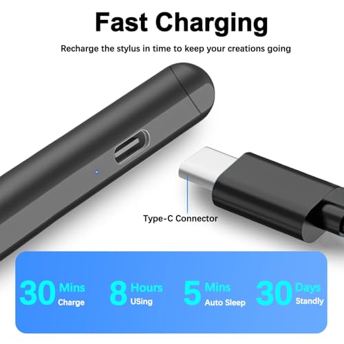 Stylus Pen for iPad 2025-2018 Active Pen 11th & 10th Gen Fast Chagring Stylus Pencil with Palm Rejection for Apple iPad 11th/A16/10/9/8/7/6th,Pro 12.9/11/13 inch M4,Air M2/M3/5/4/3,Mini A16/5th/6th - color: Black