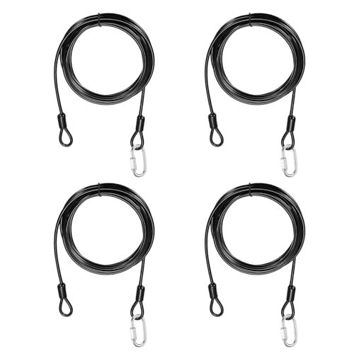PATIKIL Security Cable Lock (5/32" Dia 9.8ft, Black)(4 Set) Vinyl Coated 304 Stainless Steel Double Loop Flexible Wire Rope Safety Cable with Quick Links Locking Connectors - color: Black, size: 9.8ft x 5/32"
