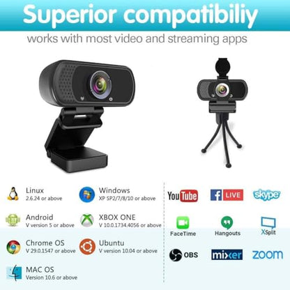 ZIQIAN 1080P Webcam with Microphone, USB Web HD Camera for PC, Laptop&Mac | 110° Wide Angle Computer Webcam with Privacy Cover & Tripod, Streaming Webcam for Zoom, Twitch, Teams, YouTube, Plug & Play - color: Black
