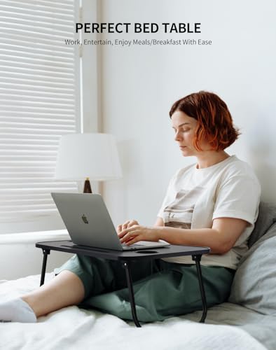 ZEAPTAC Foldable Lap Desk, Bed Desk, Bed Table & Laptop Stand w/Cup Holder - color: Rustic Brown