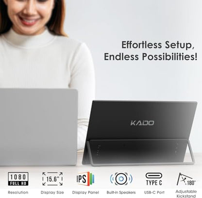 Kado 15.6" FHD Portable Monitor 1920x1080 Second Display IPS HDMI USB-C | Laptop Screen Extender, 180° Adjustable Kickstand, Wall/Arm Mount for PC, Mac, Phone, Dex, Tablet, Xbox, PS4/PS5 and Switch - style: 1-Pack Single Set