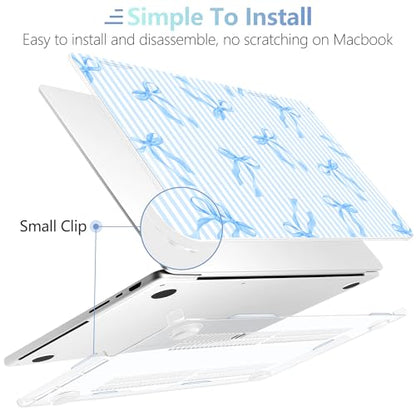 MEEgoodo Case for MacBook Pro 16 inch 2026 2024 2023 2021,Laptop Shell Compatible with M5 M4 M3 M2 M1 Pro/Max Chip,Fit Model A3429/A3428/A3403/A3186/A2991/A2780/A2485,Blue Stripes&Bows - color: Blue Stripes&Bows