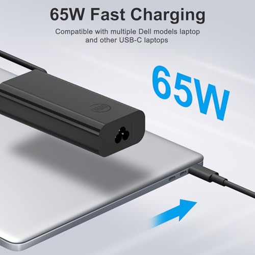 65W USB-C Charger for Dell, Compatible with Dell Latitude Inspiron Chromebook XPS 13 Computer Type C Laptop Power Adapter PD Fast Charging with USB C Cable