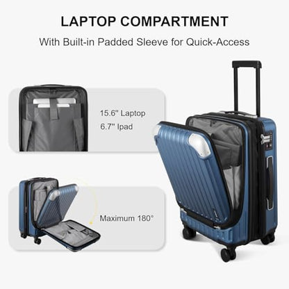 LEVEL8 Grace Carry On Luggage Airline Approved, 20 Inch Expandable Hardside Carry On Suitcase With Wheels, Abs+Pc Small Luggage with Tsa Lock, Blue, 20-Inch - color: Blue, size: 20 Inch + 4PC