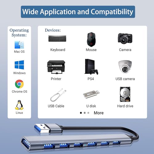 7 Port USB 3.0 Hub, Aluminium USB Splitter & Extender for Laptop, PC, iMac, USB Flash Drives, Mobile HDD, Printer, Camera & More