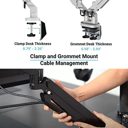 Progressive Desk Dual Monitor Arm - Gas Spring - Fits 17"-32" Monitors - 360° Rotation - Arm Holds Up to 40 lbs - VESA and Grommet Mount - style: Dual 17"-32" White