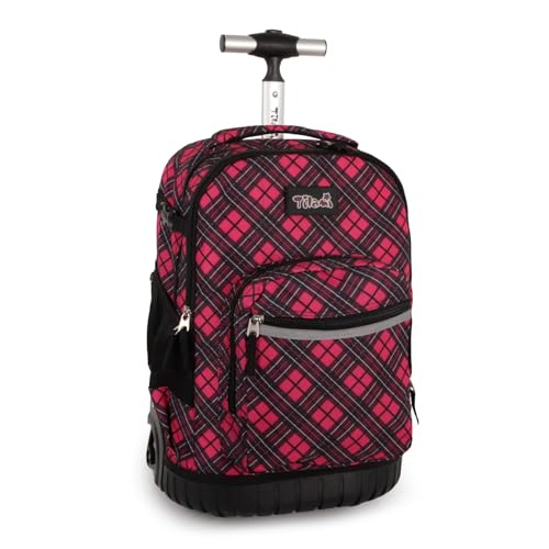 Tilami Rolling Backpack for Kids 18 inch Boys and Girls Laptop Backpack,Red grid - color: Red Grid