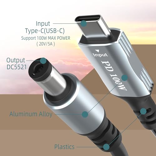 3.3FT USB C to DC 5.5mm x 2.1mm Power Cable Cord, for Laptop starlink mini Charging Cable USB C Input to DC5521 20V5A Output, Work with PD Charger and PD Power Bank - size: 3.3FT
