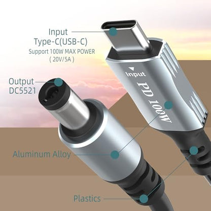 3.3FT USB C to DC 5.5mm x 2.1mm Power Cable Cord, for Laptop starlink mini Charging Cable USB C Input to DC5521 20V5A Output, Work with PD Charger and PD Power Bank - size: 3.3FT