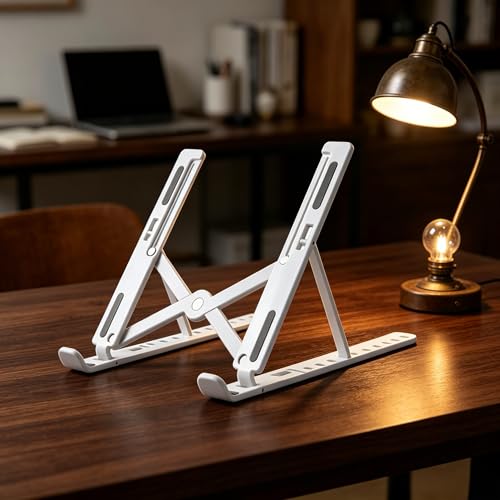 Adjustable Foldable Laptop Stand,Ergonomic Portable Laptop Riser with Multi-Angle Adjustment,Compatible with10-15.6 Inch Laptops(White)