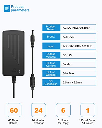 ALITOVE 12V 5A Power Supply 60W 12 Volt Transformer 5Amp 4A 3A, 10 Pack | AC/DC Adapter 100-240V 50/60hz to 12V Power Adapter, for LED Strip Light CCTV Camera Router Radio Sceptre Monitor - size: 10 Pack
