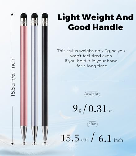 Kenkor Stylus(3pcs),2-in-1 Stylus Pen for Touch Screen, Stylus Pen for iPad | No Charging,Compatible with Apple(iPhone/iPad)/Nintendo Switch/Samsung/Google/Microsoft/Android Tablets Touch Screens Devices - color: Black+Pink+Silver
