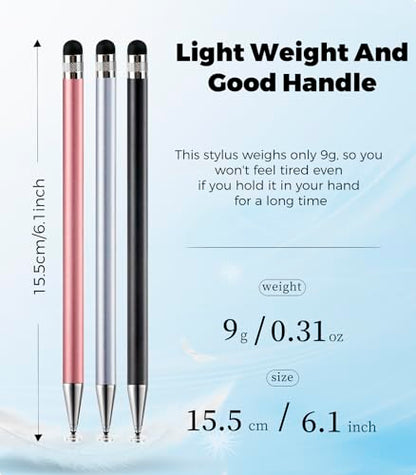 Kenkor Stylus(3pcs),2-in-1 Stylus Pen for Touch Screen, Stylus Pen for iPad | No Charging,Compatible with Apple(iPhone/iPad)/Nintendo Switch/Samsung/Google/Microsoft/Android Tablets Touch Screens Devices - color: Black+Pink+Silver