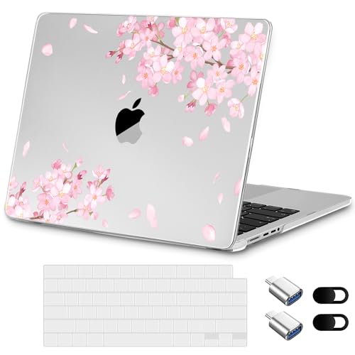 Designed for M5/M4/M3/M2 MacBook Pro 14 inch Case 2025 2024 2023 2021 Model, Ultra-Thin Hard Shell Case with Keyboard Cover & USB Adapter & Webcam Cover, Cherry Blossoms - color: Fluttering Cherry Blossoms