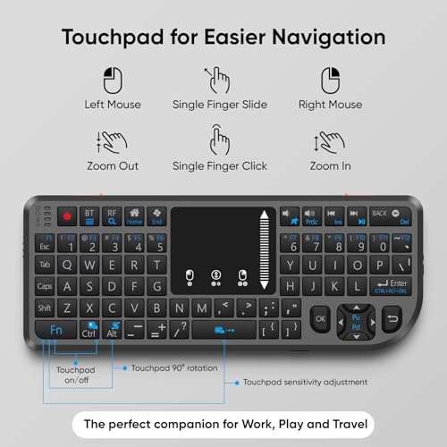 T808 Mini Wireless Keyboard,Upgraded Multi-Touch Touchpad | DPI Adjustment,2.4G+BT,rechargeable,laser pointer,7-color backlight,perfect for travel,office,and home use