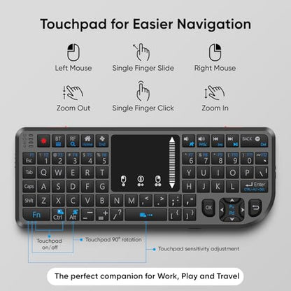 T808 Mini Wireless Keyboard,Upgraded Multi-Touch Touchpad | DPI Adjustment,2.4G+BT,rechargeable,laser pointer,7-color backlight,perfect for travel,office,and home use