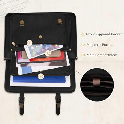 MOSISO 3 in 1 Laptop Bag, 15.6 inch PU Leather Shoulder Bag | Briefcase Messenger Satchel Laptop Backpack, 15-16 inch Computer Bags Handbag Bookbag, Black - color: Black, size: 15.6 inch