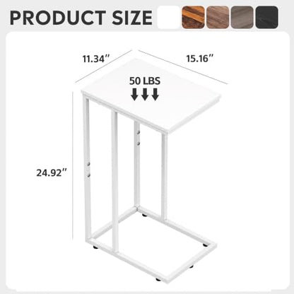 WLIVE Side Table, C Shaped End Table for Couch, Sofa and Bed, Large Desktop C Table for Living Room, Bedroom, Creamy White - color: White