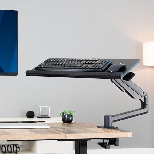 VIVO Sit-Stand 24 Inch Pneumatic Spring Keyboard and Mouse Tray Clamp-on Desk Mount, Counterbalance Height Adjustable Typing Platform, Ergonomic Tilt, Black, MOUNT-KB35CP - size: 37.8” extension, style: Desk Clamp