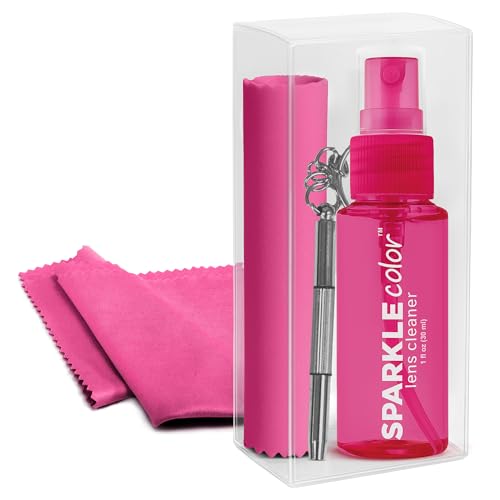 Eyeglass Lens Cleaner Spray & Repair Kit with Vinyl Flip-Top Pouch – 1oz Glasses Cleaner Bottle, Microfiber Cloth & Keychain Screwdriver for Eyeglasses, Sunglasses, Lenses & Screens (1 Pack) - size: 1 Fl Oz (Pack of 1), style: Pink | 1x1oz Lens Spray + 1