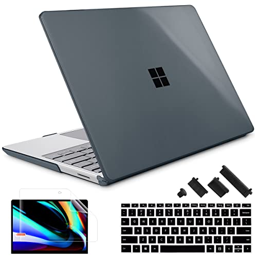 May Chen Compatible with Microsoft Surface Laptop Go 3 Go 2 Go 1 12.4 Inch Model 1943 2013 (2023 2022 2020 Release), Plastic Hard Shell Case with Screen Protector + Keyboard Cover, Crystal Black - color: Crystal Black