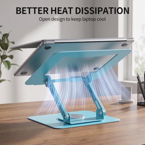 SOUNDANCE 360 Rotating Laptop Stand, Ergonomic Computer Riser for Desk, Adjustable Height Multi-Angle Metal Holder, Foldable Portable Notebook Elevating Base for Office & Home, Blue - color: Blue