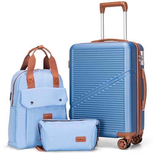 Cosbarn Carry On Luggage,3 Piece Suitcase Set,22x14x9 Airline Approved | Lightweight ABS Hardside Luggage, TSA-Approved Lock,Suitcases with 360° Spinner Wheels,20Inch,Matching Backpack,For Men&Women - color: HazeBlue, style: Carry on Luggage With Backpack