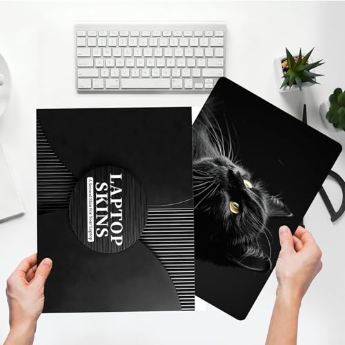Universal Laptop Skin Sticker with 2 Wrist Pad Skins, Waterproof Scratch Resistant Vinyl Laptop Cover Decal, Cut to Fit for 11–15.6 Inch MacBook HP Dell Lenovo, Black Cat - color: Black Cat