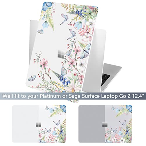 Batianda Case for 12.4" Microsoft Surface Laptop Go 3 2023 Release/Surface Laptop Go 2 (2022), Designed Clear Protective Plastic Hardshell & Keyboard Cover & Screen Protector,Flowers and Butterflies - color: Flowers