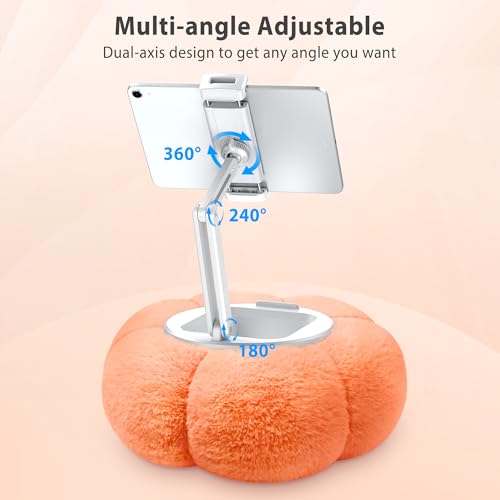 CreaDream Pumpkin Tablet Pillow Stand, Adjustable Pillow Stand for Lap Bed | Detachable Snack Bowl, Fits 4.7"-13" Kindle, Tablets, iPad, Soft Plush Fabric, for Reading and Relaxation on Bed, Couch - color: Orange