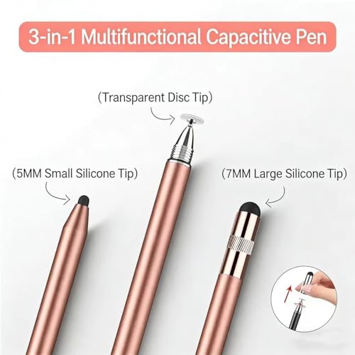 3in1 Stylus Pen for Samsung Galaxy Tab A11+/A11/A9+/A9/A8+/A8 Universal Android Pen Compatible with iOS/Microsoft/Android Tablet and Phones All Touch Devices (3in1 Rosegold) - color: 3in1 RoseGold