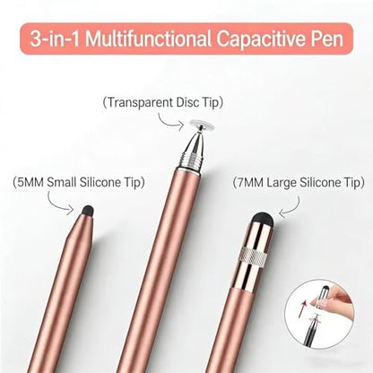 3in1 Stylus Pen for Samsung Galaxy Tab A11+/A11/A9+/A9/A8+/A8 Universal Android Pen Compatible with iOS/Microsoft/Android Tablet and Phones All Touch Devices (3in1 Rosegold) - color: 3in1 RoseGold