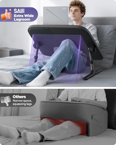 SAIJI Laptop Lap Desk for Bed & Couch with Soft Armrest, Bed Desk Table | Ergonomic Curved Design, Soft Padded Armrests, Height & tilt angles Adjustable, Foldable & Versatile Surface - color: Black