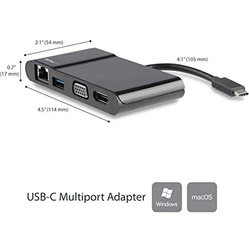 StarTech.com USB-C Multiport Adapter - USB-C Travel Dock with 4K HDMI or 1080p VGA, Gigabit Ethernet, 5Gbps USB-A 3.0 - Discontinued, Limited Stock, & Replaced by DKT31CHVL (DKT30CHV) - style: 1x USB-A 3.0 | HDMI, VGA