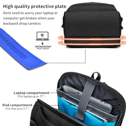 17 Inch Laptop Backpack for Travel with Backpack Rain Cover College Backpack for Men Laptop Bag with USB Charging Port,Black - color: Black With Rain Cover