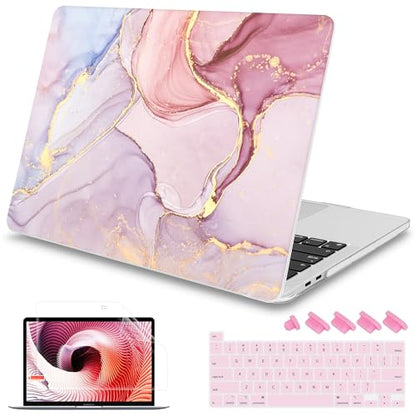 Mektron Case for MacBook Pro 16 inch A2141, Pink Marble Clear Hard Shell Cover 2020 2019 Pro 16-inch with Touch bar & Touch ID w/Keyboard Cover Skin Screen Protector Dust Plug - color: Pink Marble